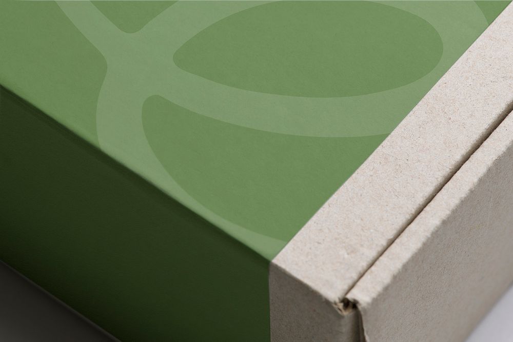 Parcel box with green label closeup