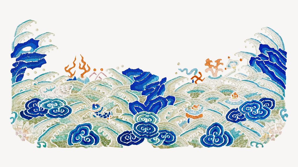 Chinese oriental embroidery border psd. Original public domain image. Digitally enhanced by rawpixel.