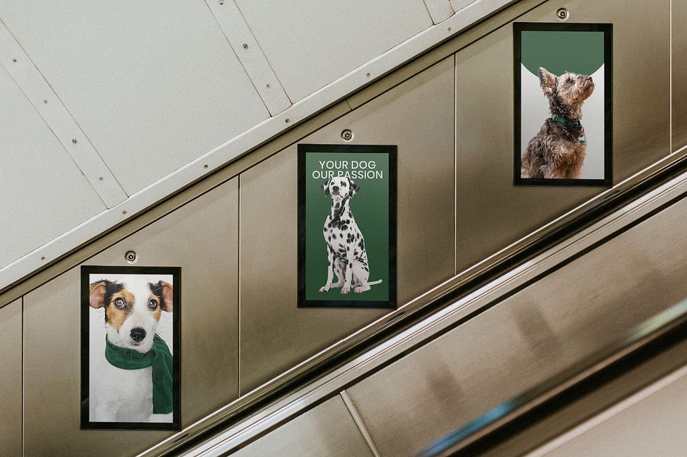 Pet  ad billboard at underground escalator