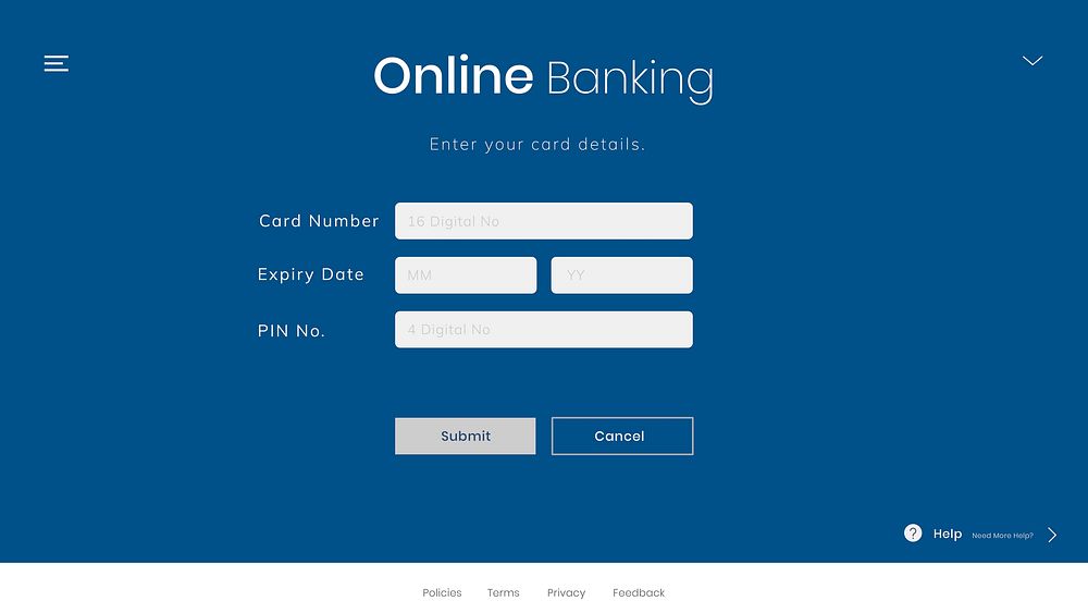 Online banking website, desktop screenshot