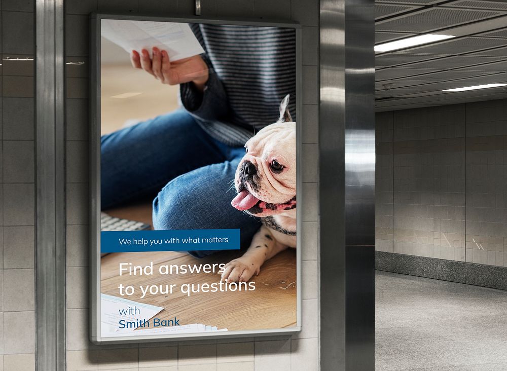 Dog adoption advertisement on billboard sign
