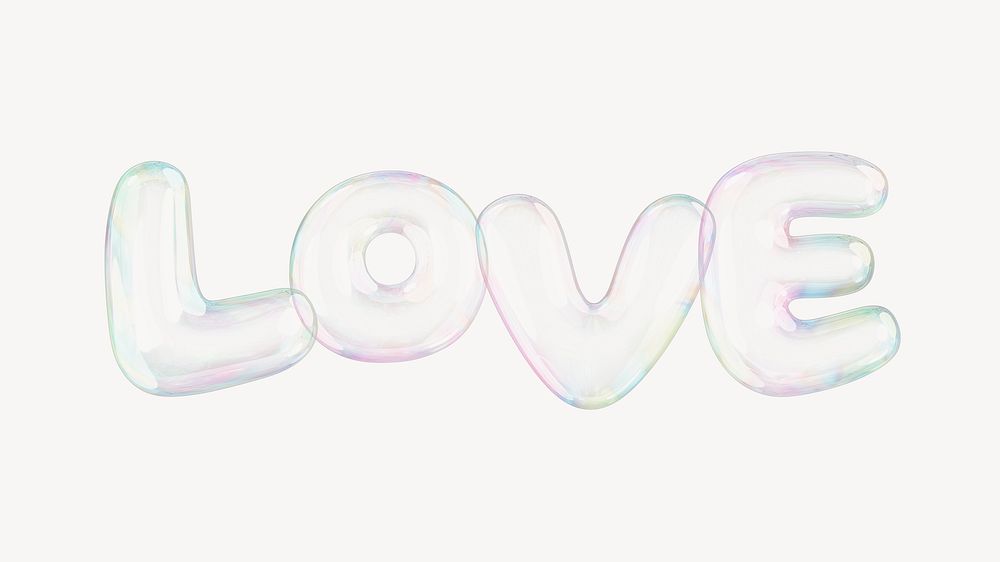 Love 3D word, transparent balloon design