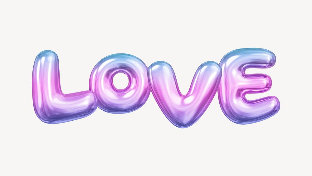 Love 3D word, gradient balloon in pink