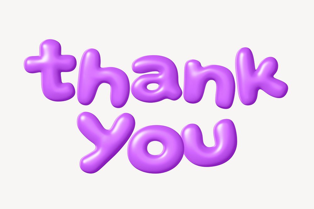 Thank you 3D word, purple balloon texture