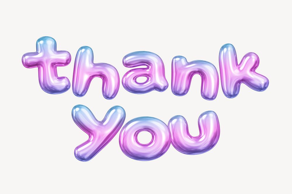 Thank you 3D word, gradient balloon in pink