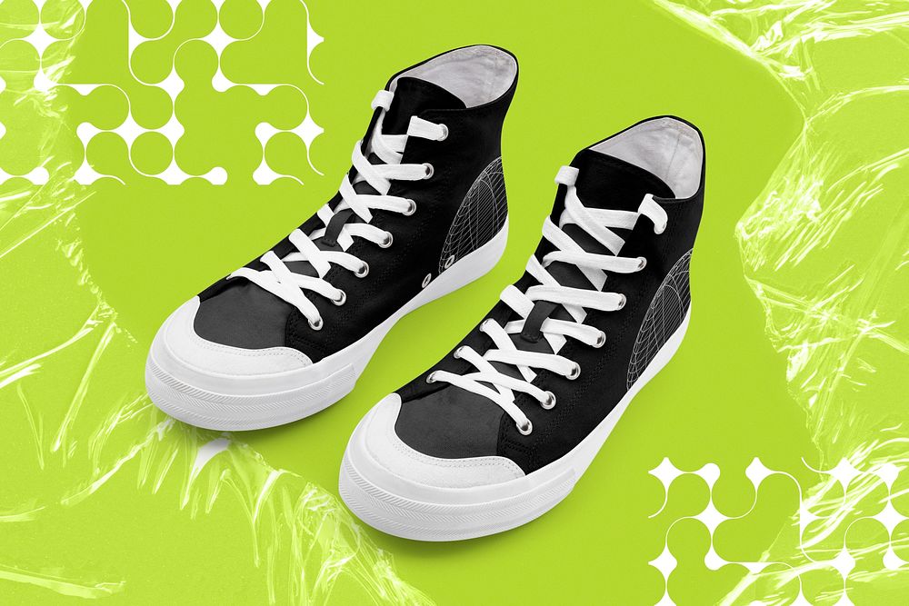 High top sneakers editable mockup, shoes design psd