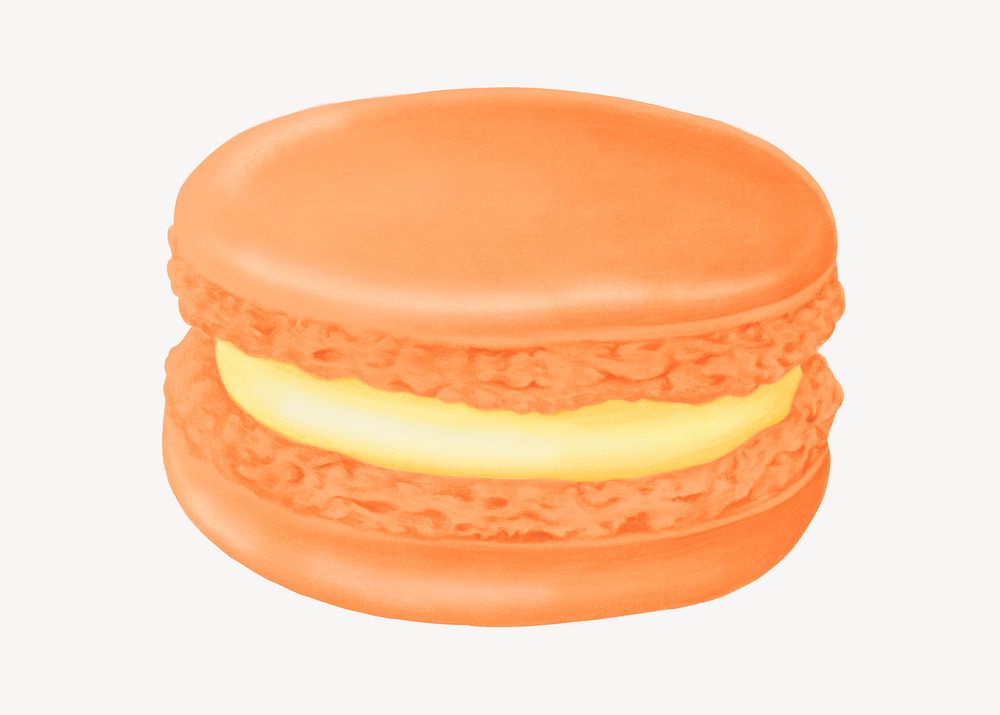 Orange macaroon, cute dessert illustration psd