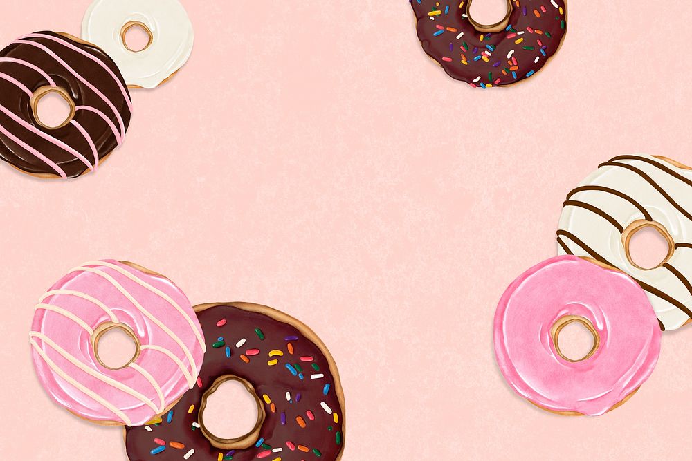 Pink donut frame background, dessert aesthetic illustration