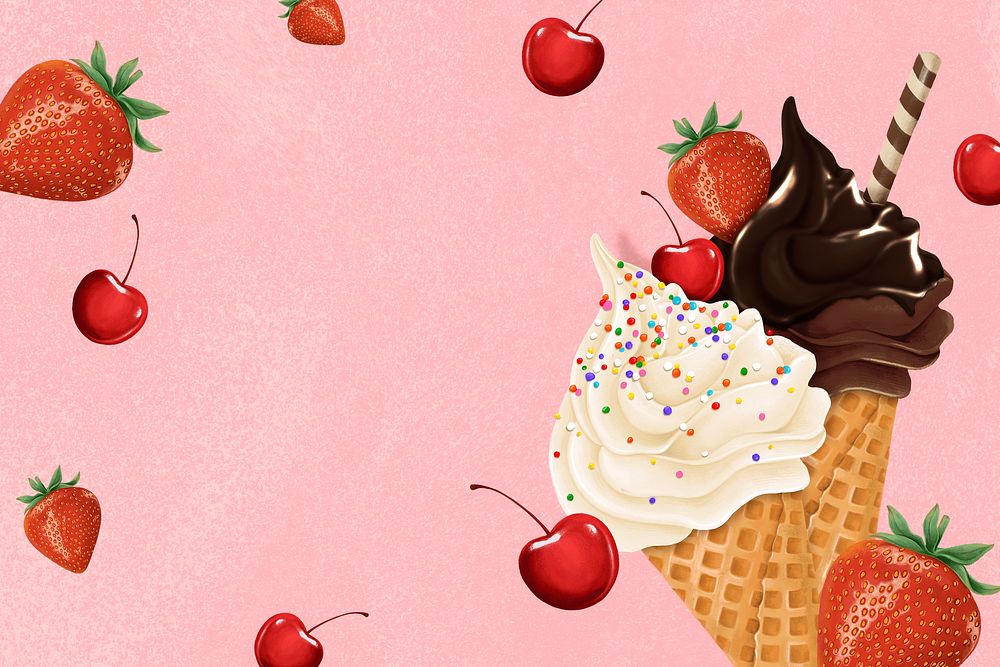 Pink ice-cream frame background, dessert illustration psd