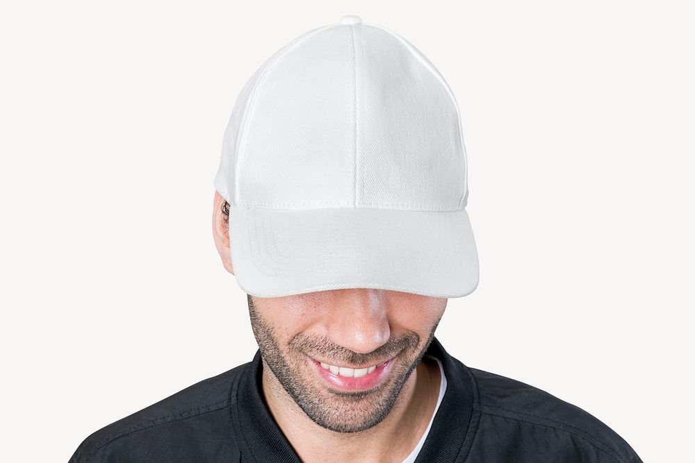 White cap mockup, headwear fashion psd