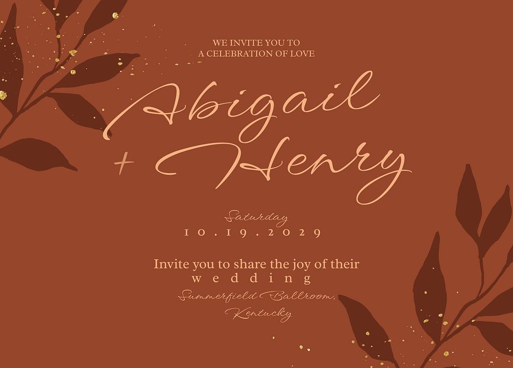 Brown wedding invitation card template, editable design vector