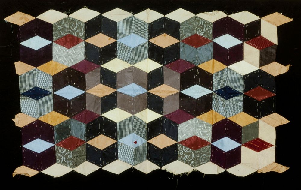 Unfinished quilt top (pattern of boxes) during 19th century textile in high resolution by Mary Swain. Original from the…