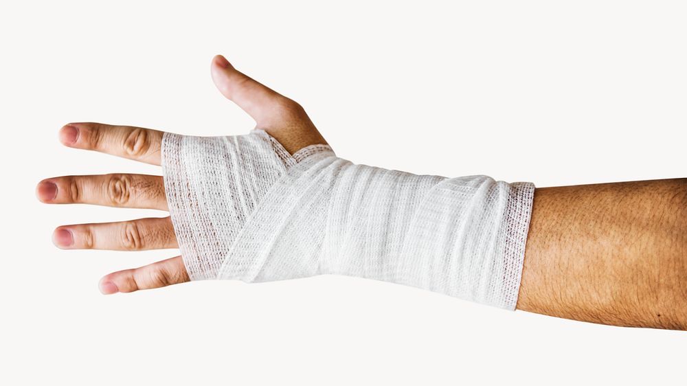 Arm wrapped with medical gauze, off white design