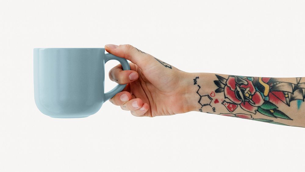 Coffee mug mockup, blue product design psd
