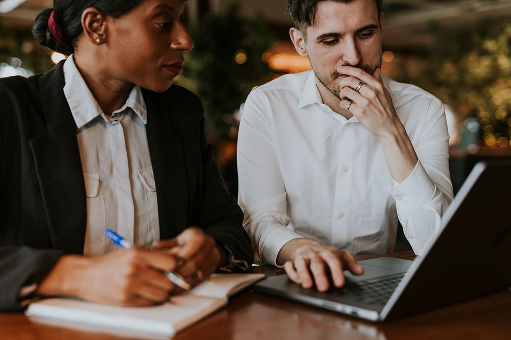 Business colleagues working together, co-working space photo