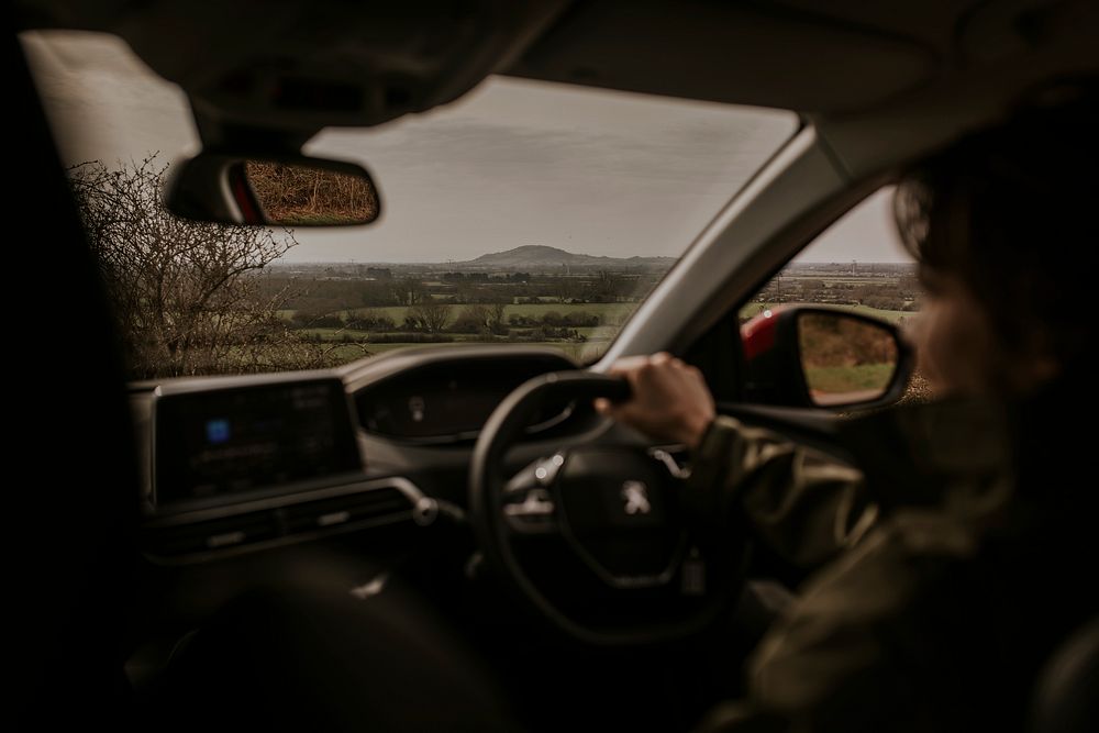 Landscape view from car front window photo