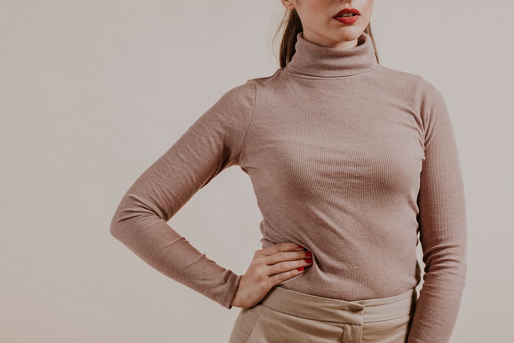 Woman wearing beige turtleneck, Winter fashion
