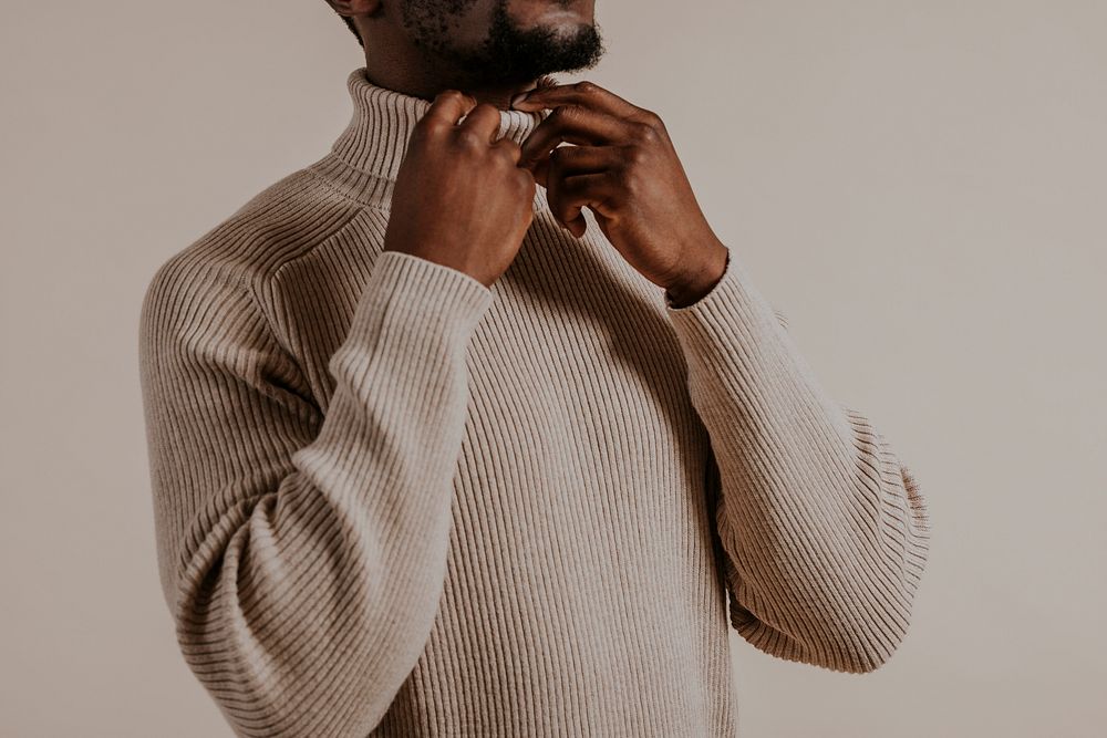 Man wearing beige turtleneck sweater, | Premium Photo - rawpixel