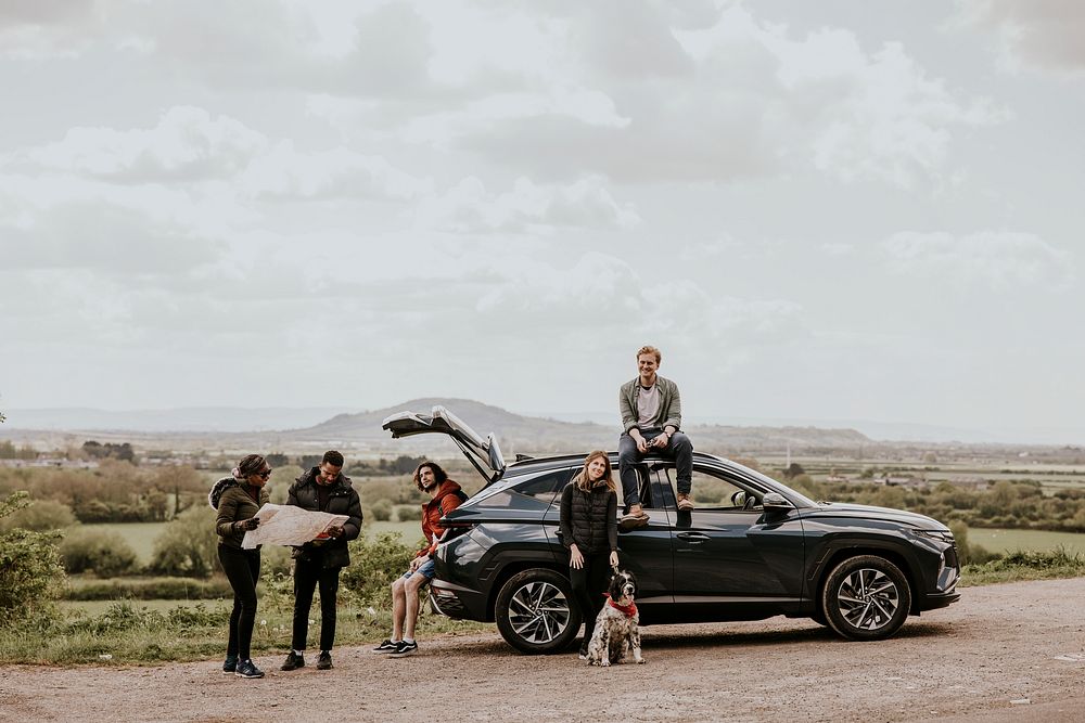 Group of friends on road trip photo