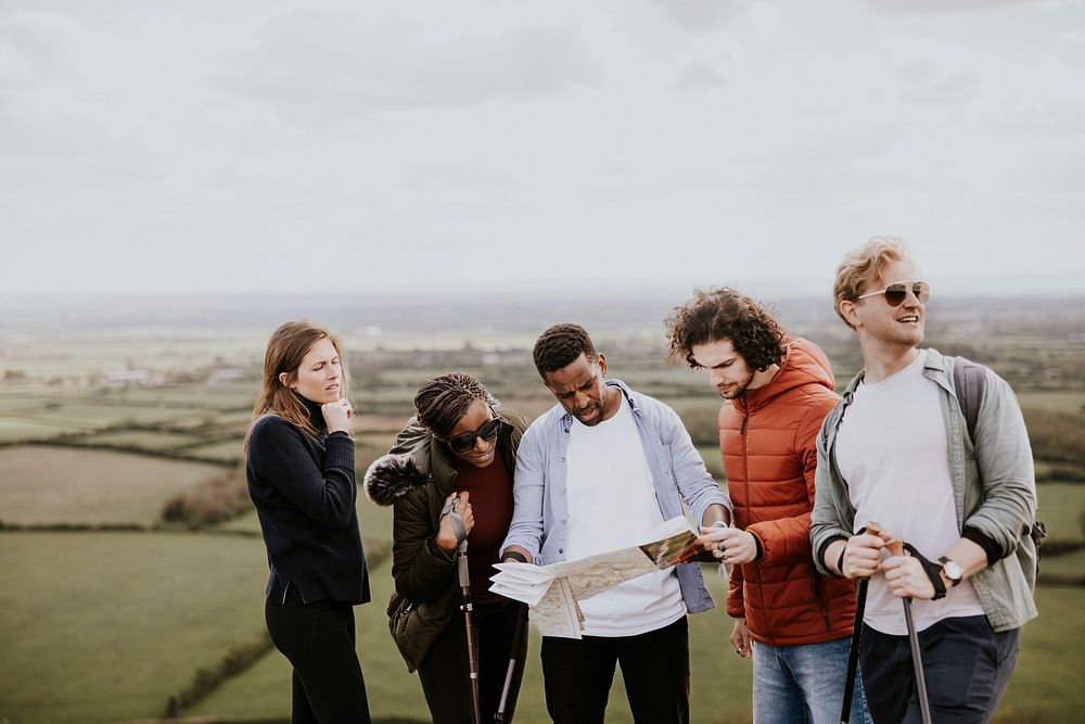 Group Of Friends Traveling, Looking 