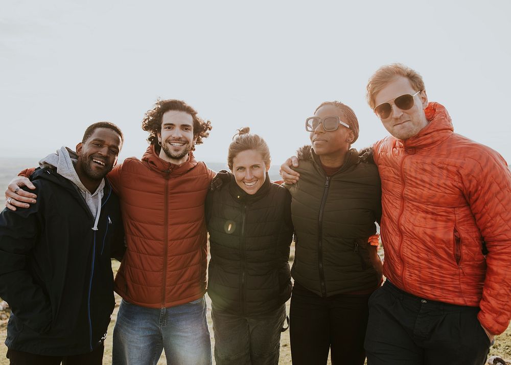 Friends hiking together, outdoor activity