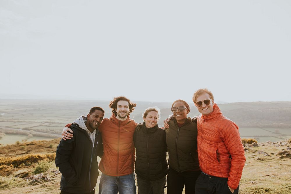 Friends hiking together, outdoor activity