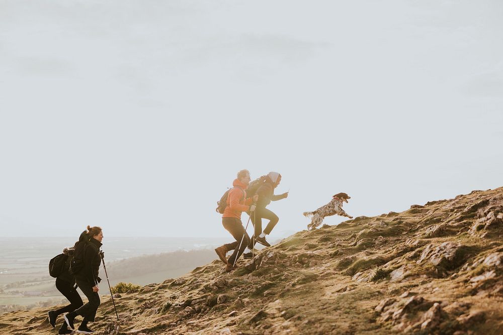 Friends hiking together, outdoor activity