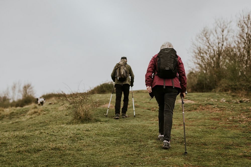 Senior women hikers, countryside, outdoor travel