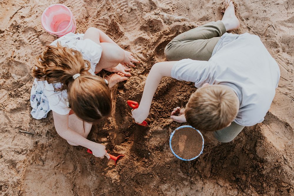 Kids playing sand, Summer vacation photo