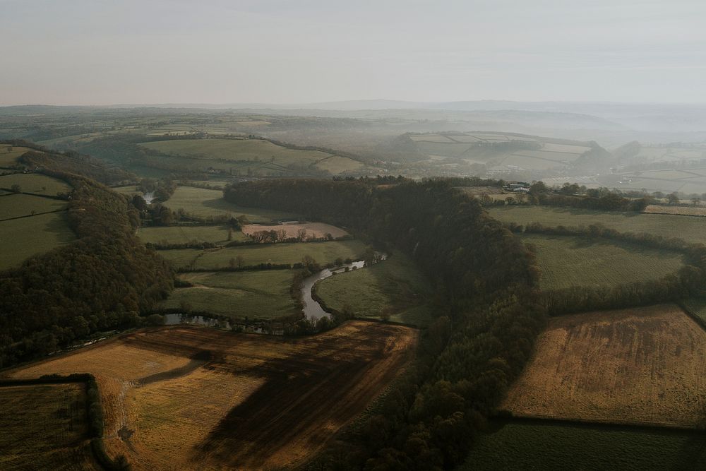 Aesthetic countryside background, aerial view