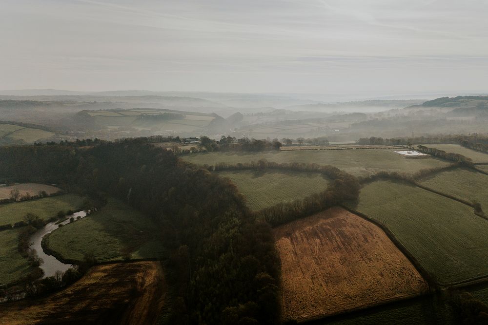 Aesthetic countryside background, aerial view