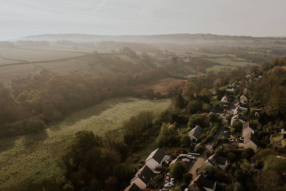 Aesthetic countryside background, aerial view