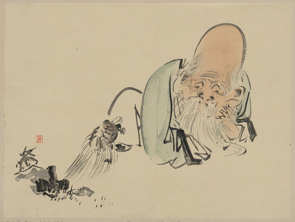 Fukurokuju (between 1880 and 1900) print in high resolution by Shibata Zeshin. Original from the Library of Congress. 