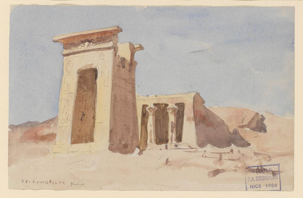 The Temple of Dendur, showing the Pylon by Frederick Arthur Bridgman