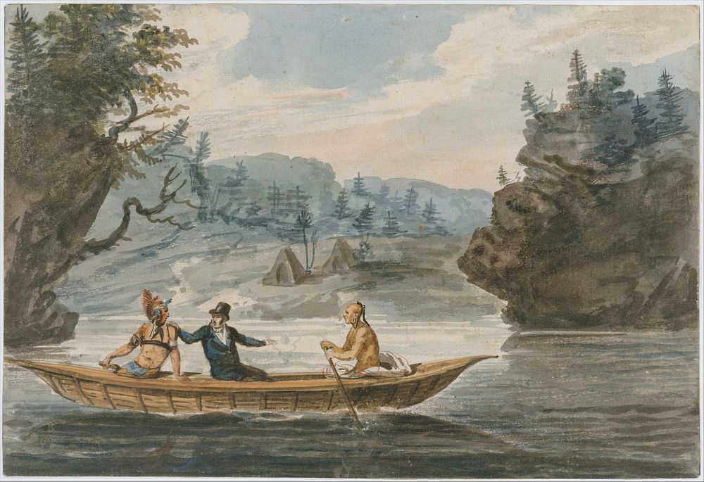 Two Indians and a White Man in a Canoe by Pavel Petrovich Svinin