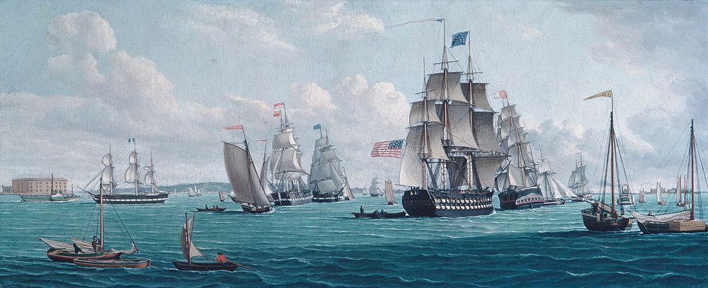 The U. S. Ship Franklin, with a View of the Bay of New York by Thomas Thompson