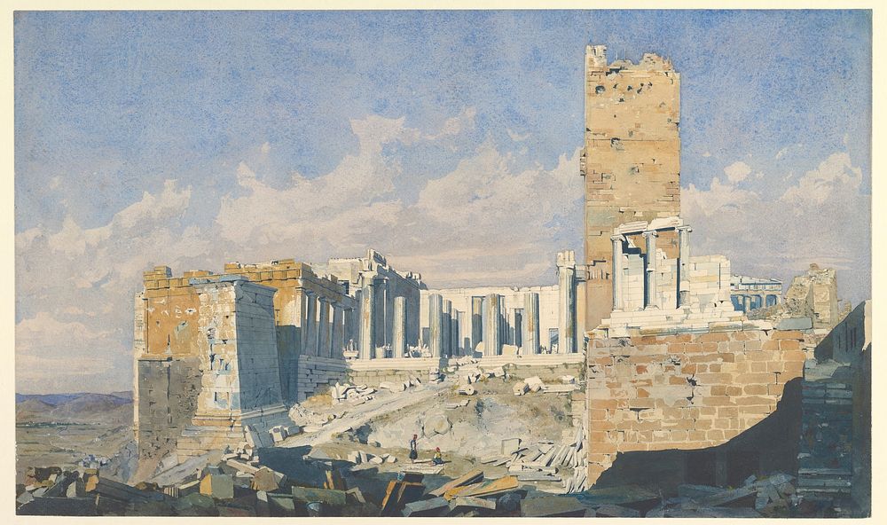 The Acropolis from the West, with the Propylaea and the Temple of Athena Nike, Athens  by Thomas Hartley Cromek