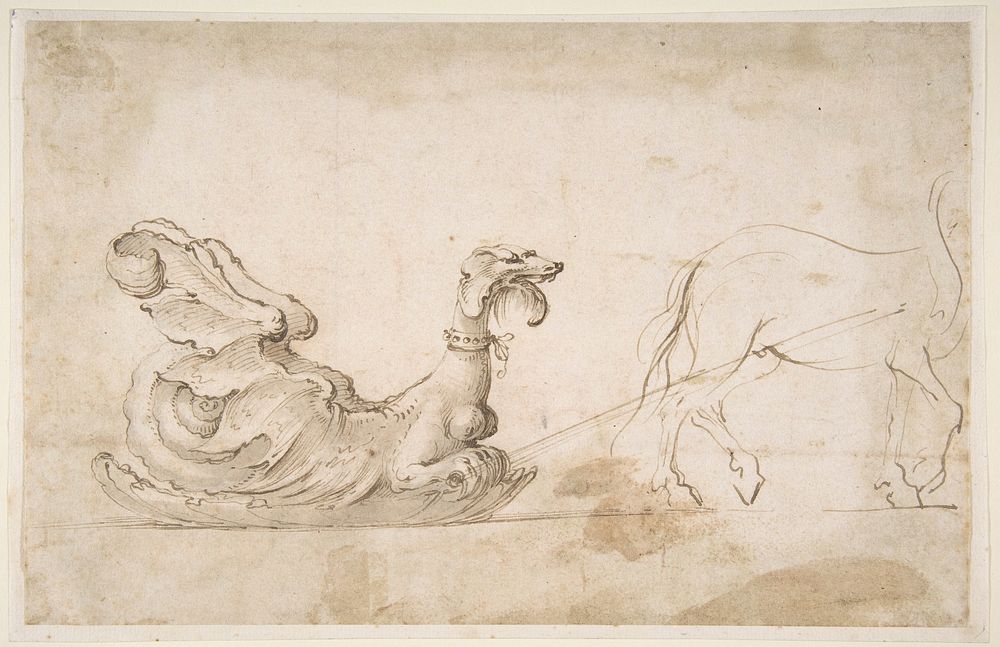 Design for A Sleigh in the Form of a Griffin, Drawn by a Horse. by Stefano della Bella