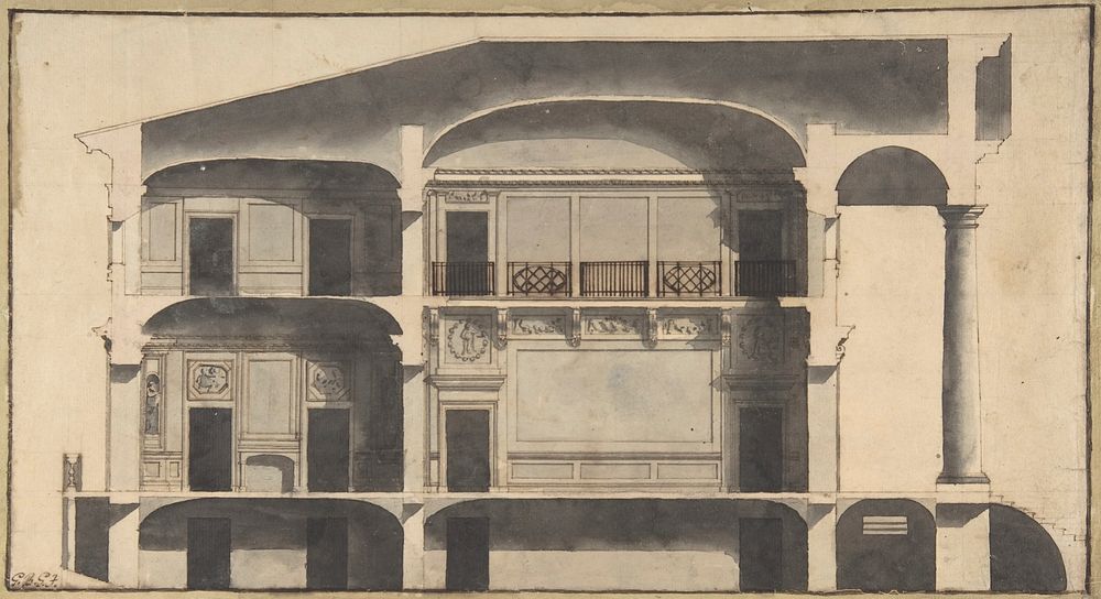 Section of a House with Portico Seen at Right. by Giovanni Battista Galliani