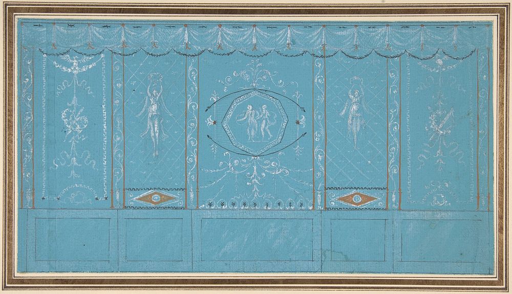 Design for a Decorated Wall with Grottesque over Blue Background