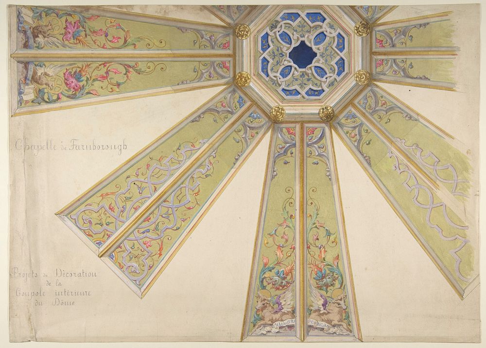 Design for the Interior Cupola of a Domed Chapel, Farnborough, England by Jules Lachaise and Eugène Pierre Gourdet