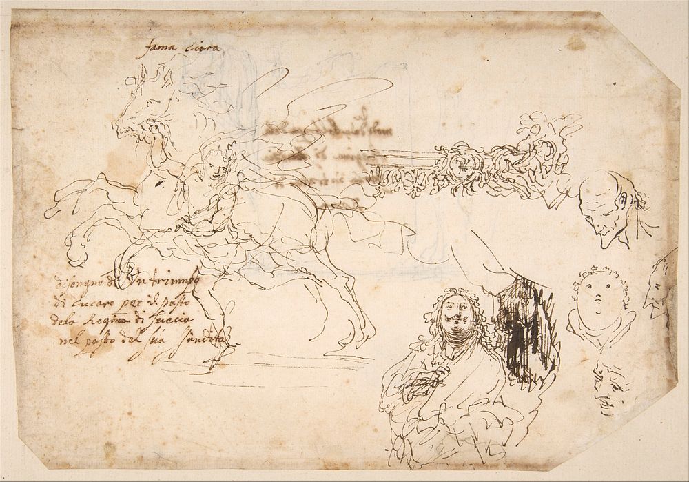 Sheet of Sketches: Sculpture for a Banquet Honoring Queen Christian of Sweden.