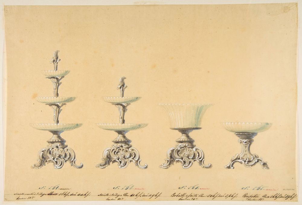 Four Designs for Tiered Serving Dishes, Anonymous, French, 19th century