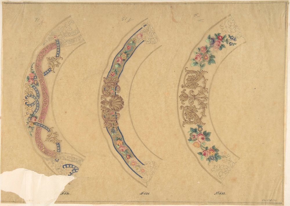 Three Designs for Plate Borders (recto); Three Designs for Plate Borders (verso), Anonymous, French, 19th century