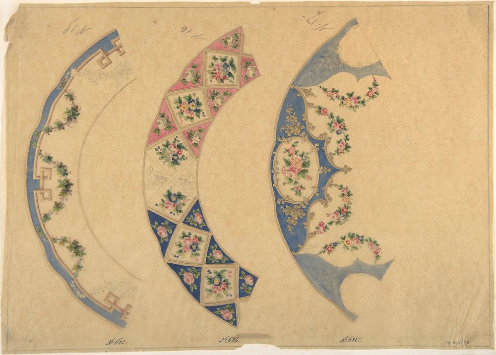 Three Designs for Plate Borders, Anonymous, French, 19th century