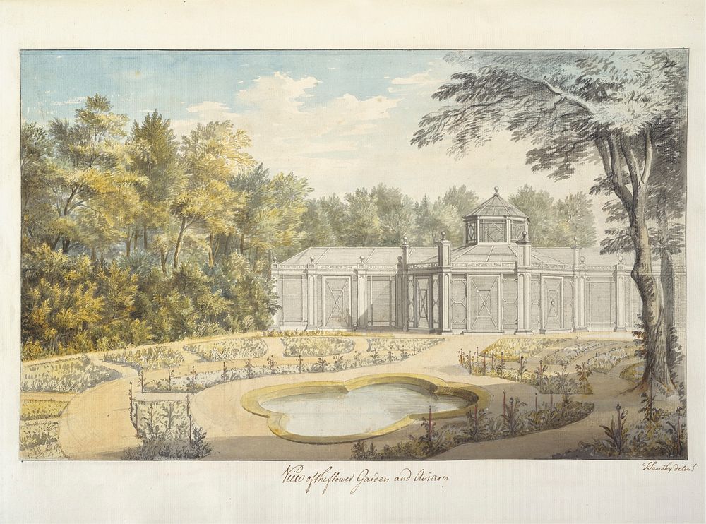 View of the Flower Garden and Aviary at Kew by Thomas Sandby