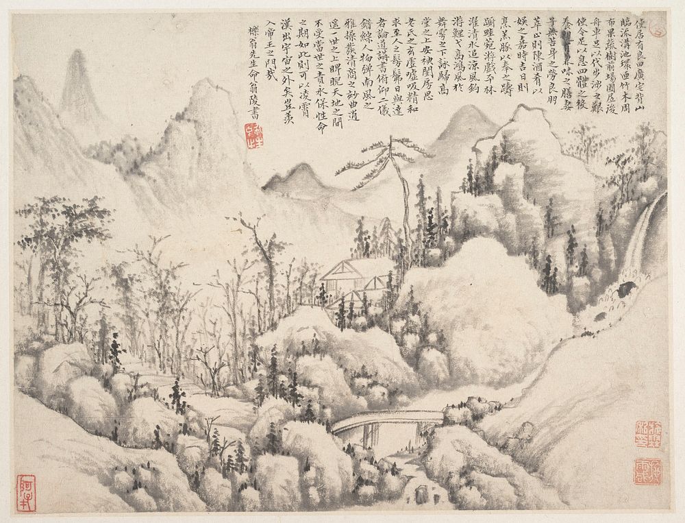 Mountain Retreat, leaf from Album for Zhou Lianggong by Shi Lin (Chinese, active ca. 1630&ndash;60)