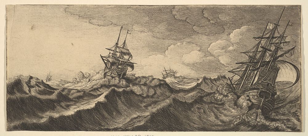 Warship in the Trough of a Wave by Wenceslaus Hollar