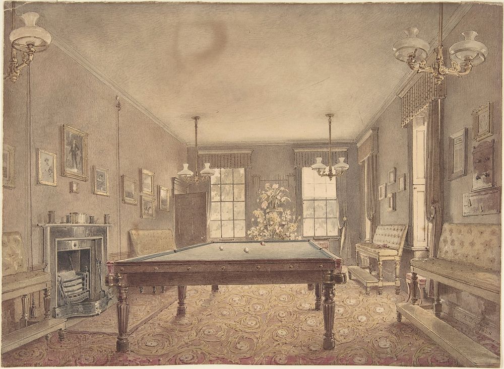 Interior of the billiard room at Lupton House, Devonshire, designed by George Wrightwick for Sir J.B.Y. Buller 