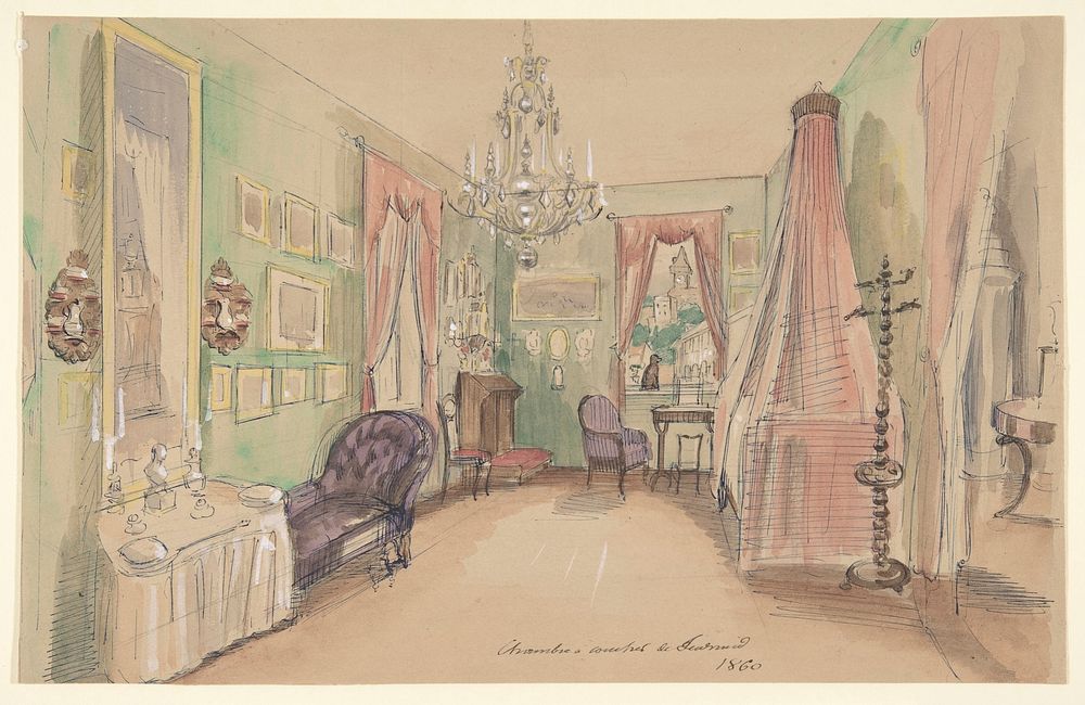 Drawing of an Interior: Bedroom by Anonymous, French, 19th century